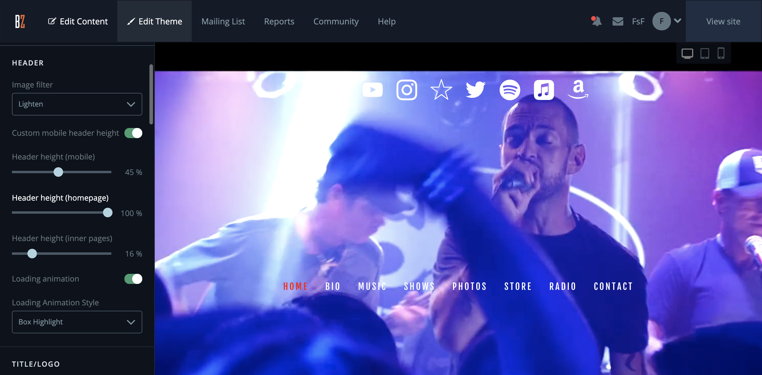 Rock band website design