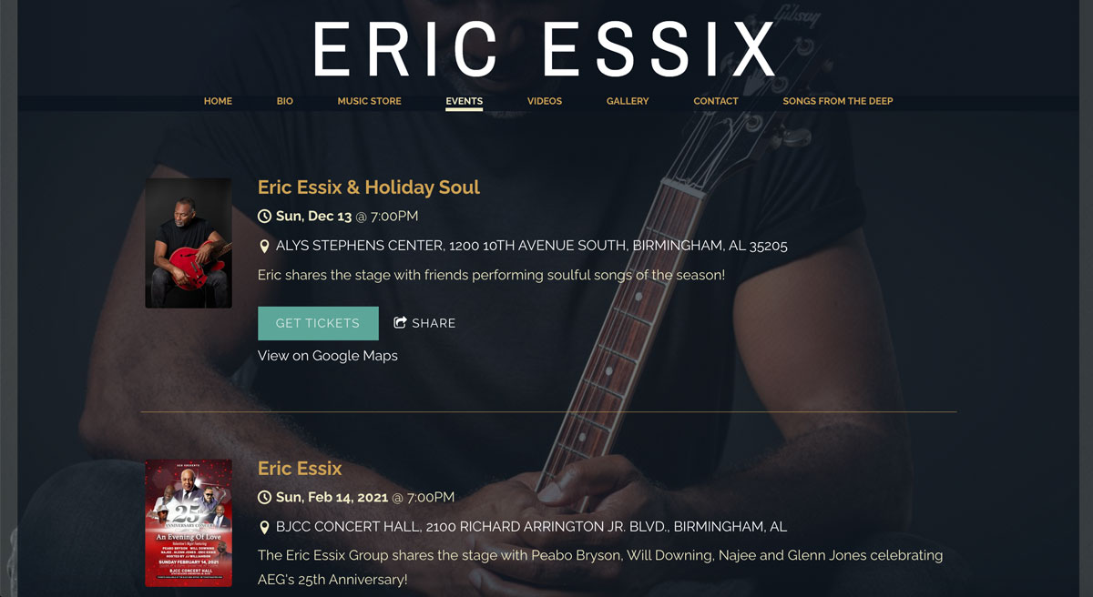 How to design a great jazz musician website shows page
