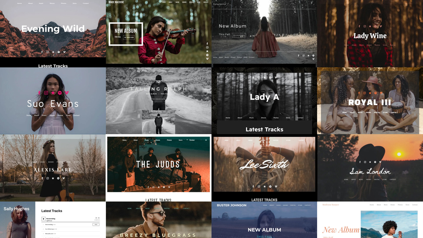 250 website templates for folk rock and country musicians