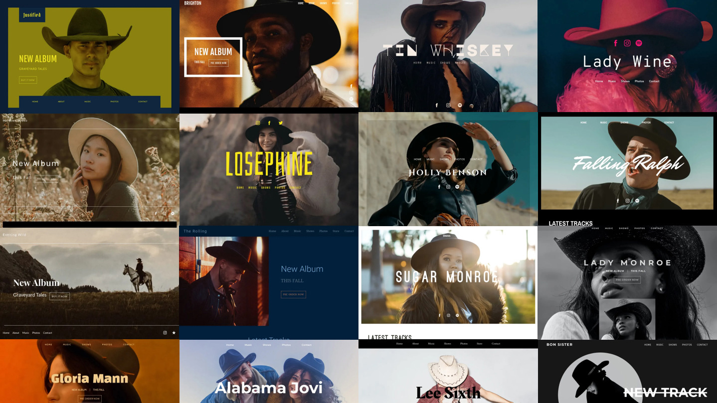 250 website templates for folk, rock, and country music