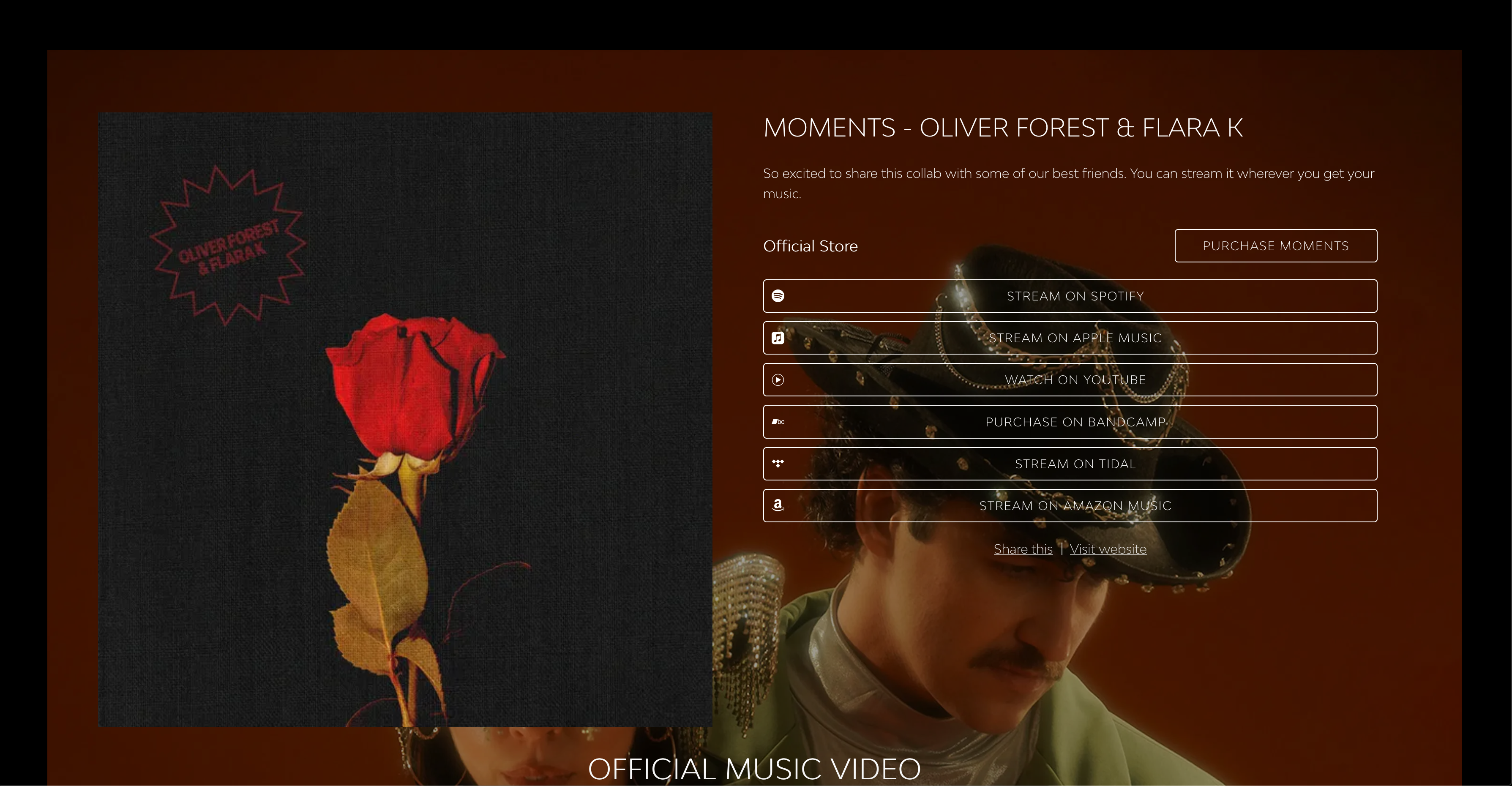Screenshot of album smartlinks for release by artists Oliver Forest and Flara K