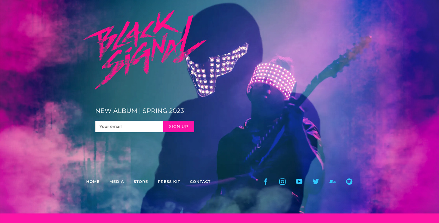 Screenshot of Bandzoogle website for artist 'Black Signal'