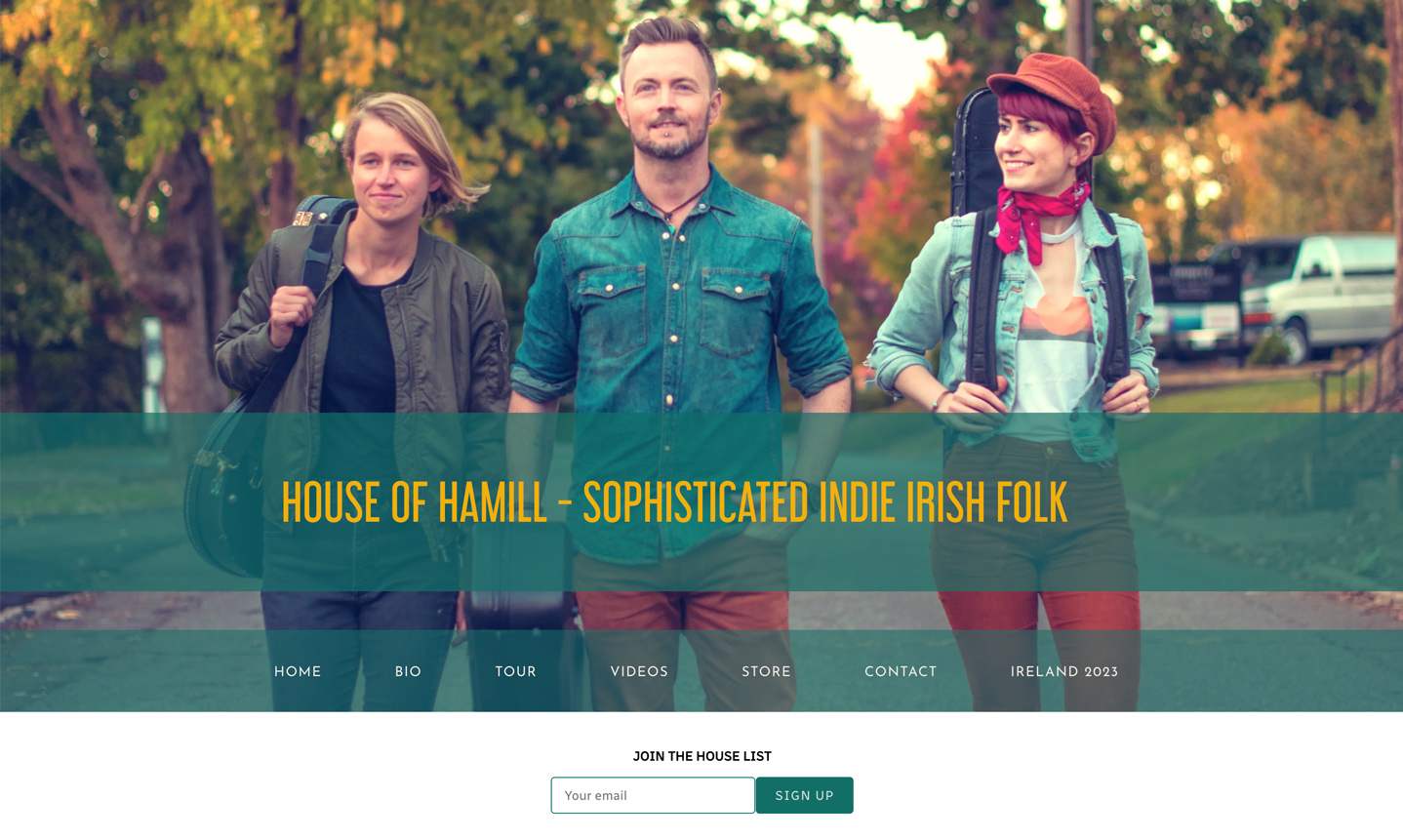 Screenshot of Bandzoogle website for artist 'House of Hamill'
