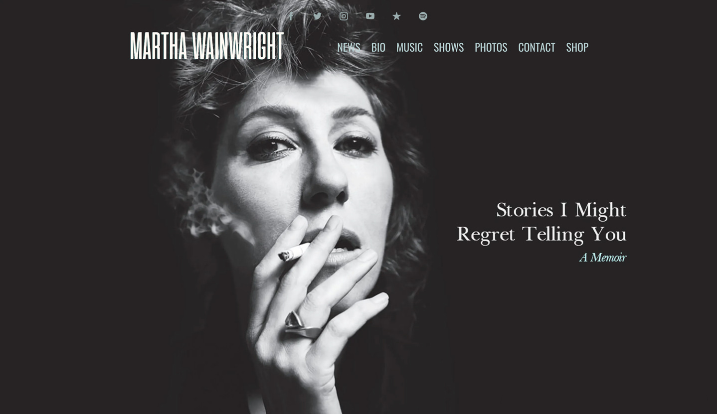 Screenshot of Bandzoogle website for artist 'Martha Wainwright'