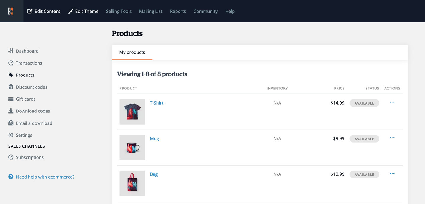 Products table to manage your sales items
