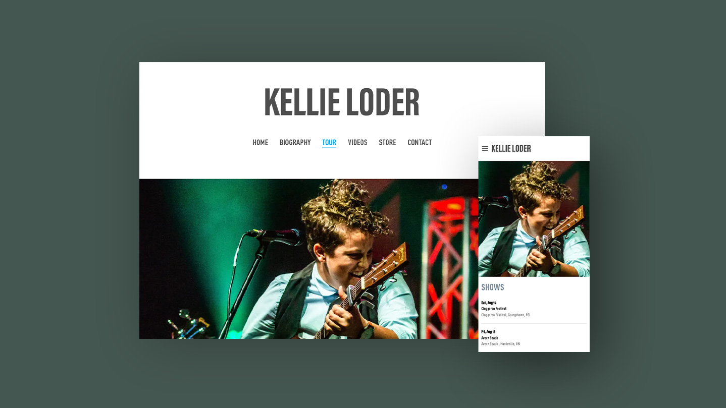 Preview of website landing page for artist Kellie Loder on desktop and mobile