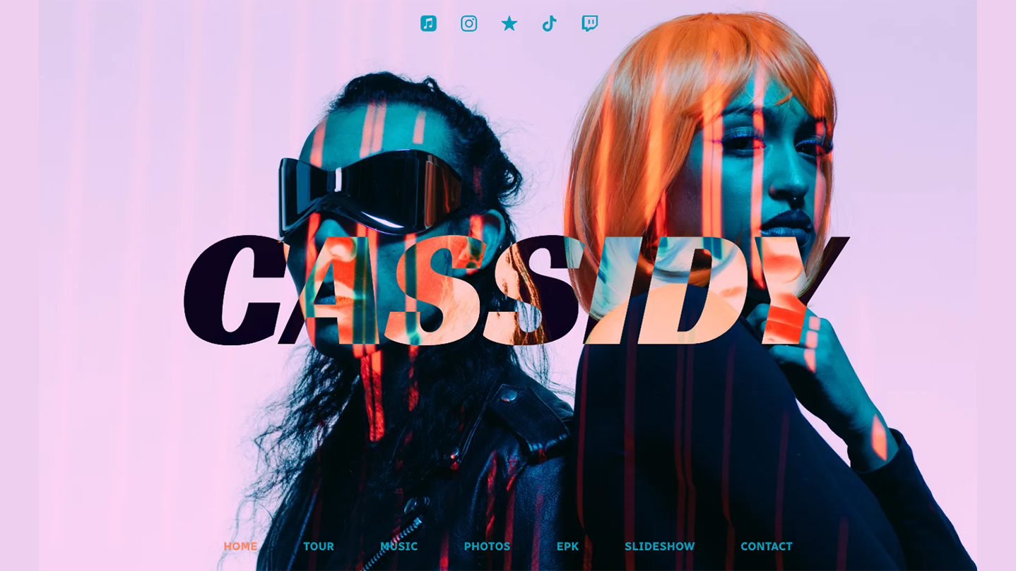 Website mockup displaying the 'playful' variant of Bandzoogle's new Acid website template. 