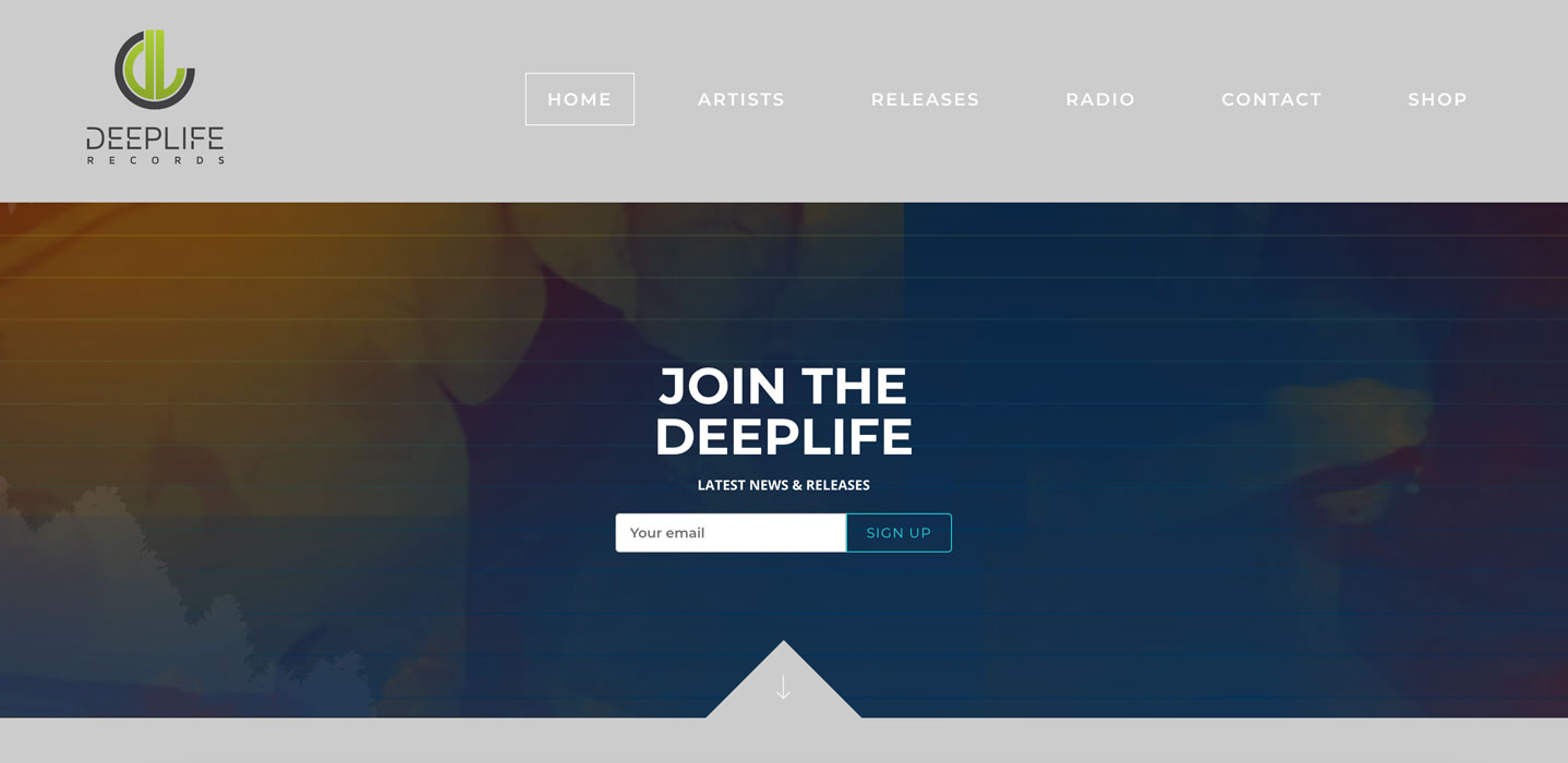 Screenshot of record label website for Deeplife Records