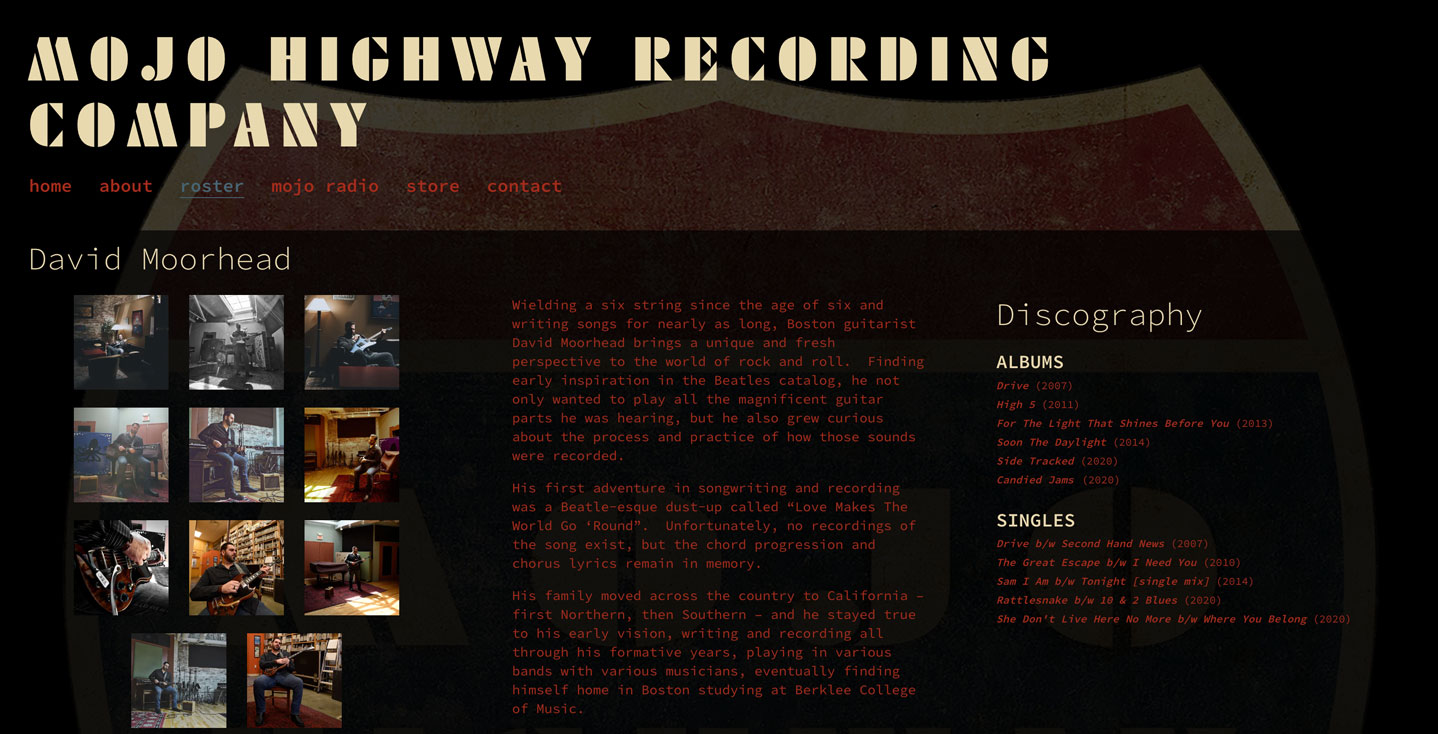 Screenshot of record label website for Mojo Highway Records