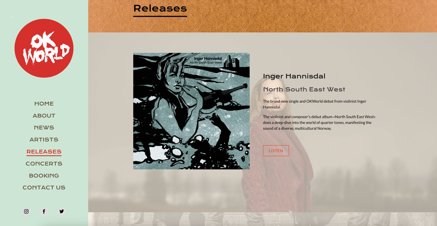 Screenshot of record label website for OK World