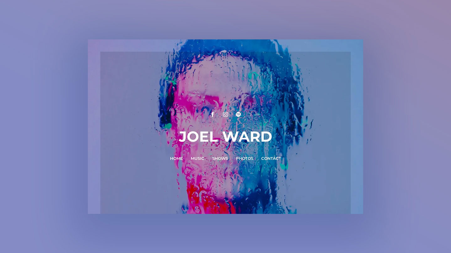 How to design a songwriter website - screenshot of artist Joel Ward's homepage.