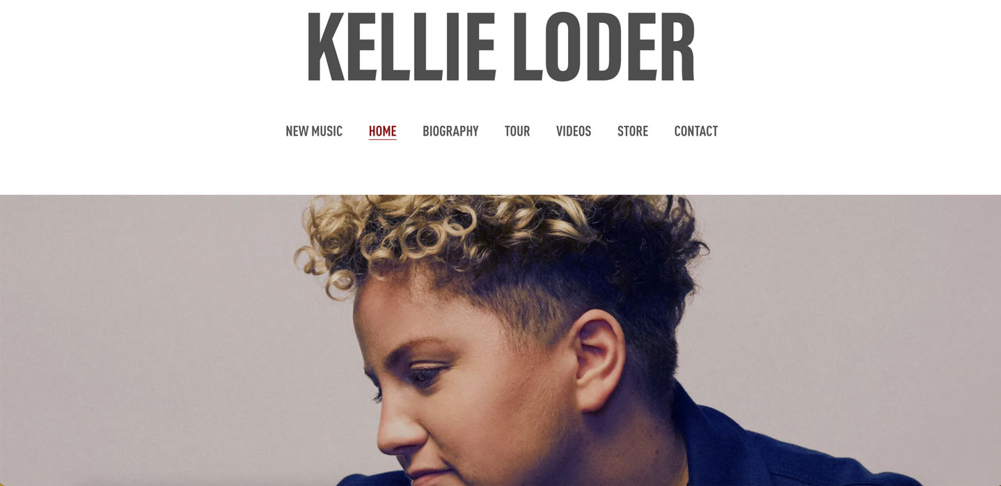 How to design a songwriter website - screenshot of artist Kellie Loder's homepage.