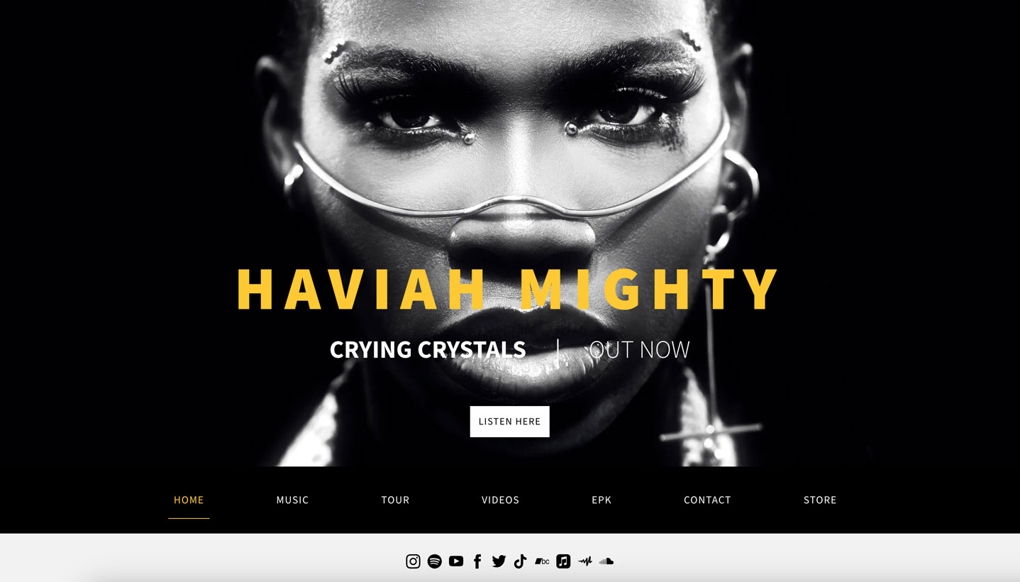 15 of the best music website designs: screenshot of Haviah Mighty website