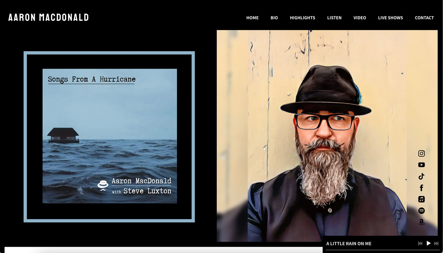15 of the best music website designs: screenshot of Aaron MacDonald website
