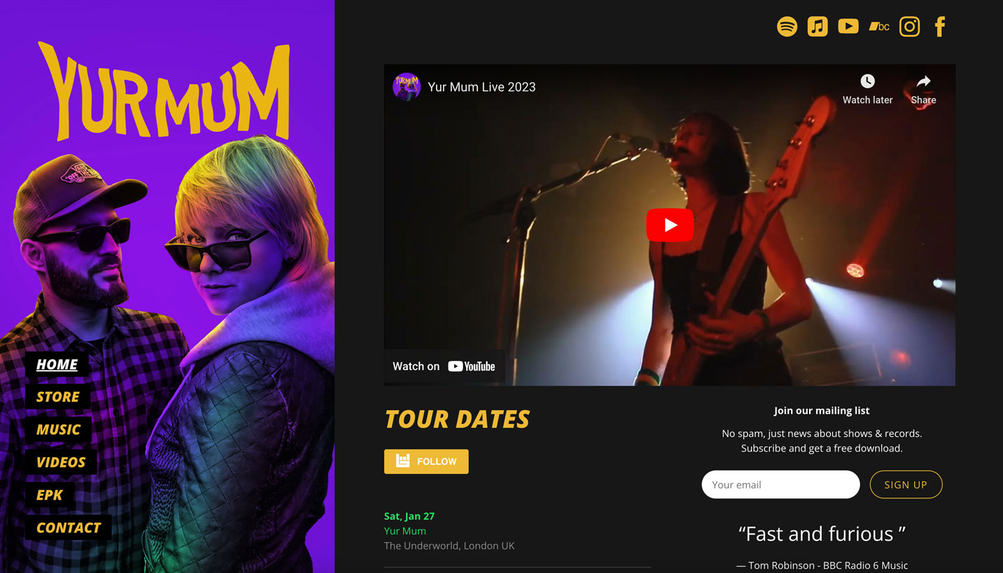15 of the best music website designs: screenshot of Yur Mum website