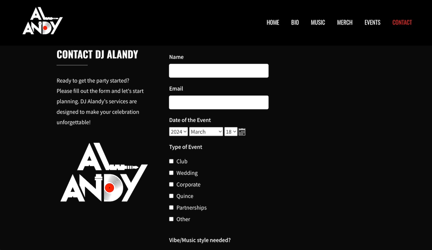 How to Build a DJ Website: screenshot from djalandy.com