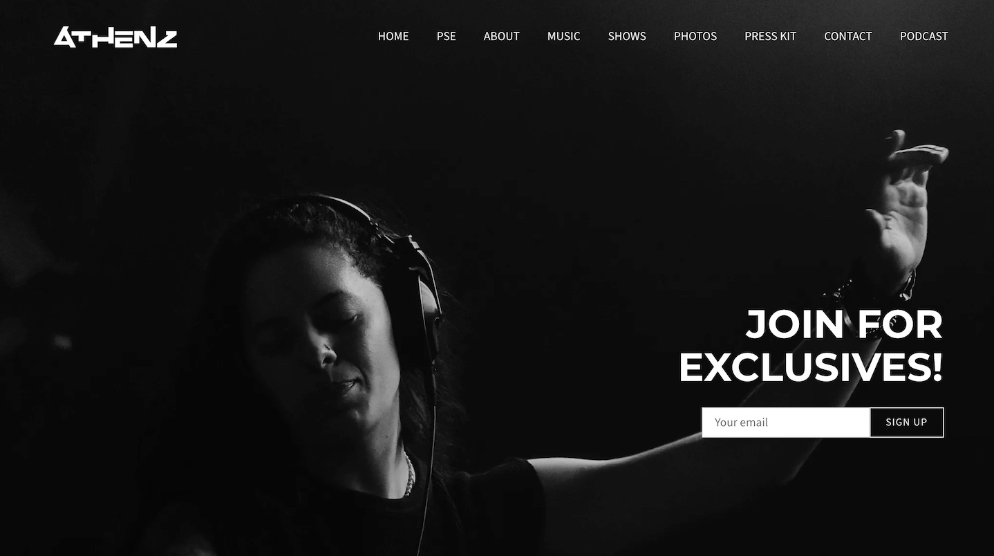 How to Make a DJ Website: screenshot from athenzmedia.com