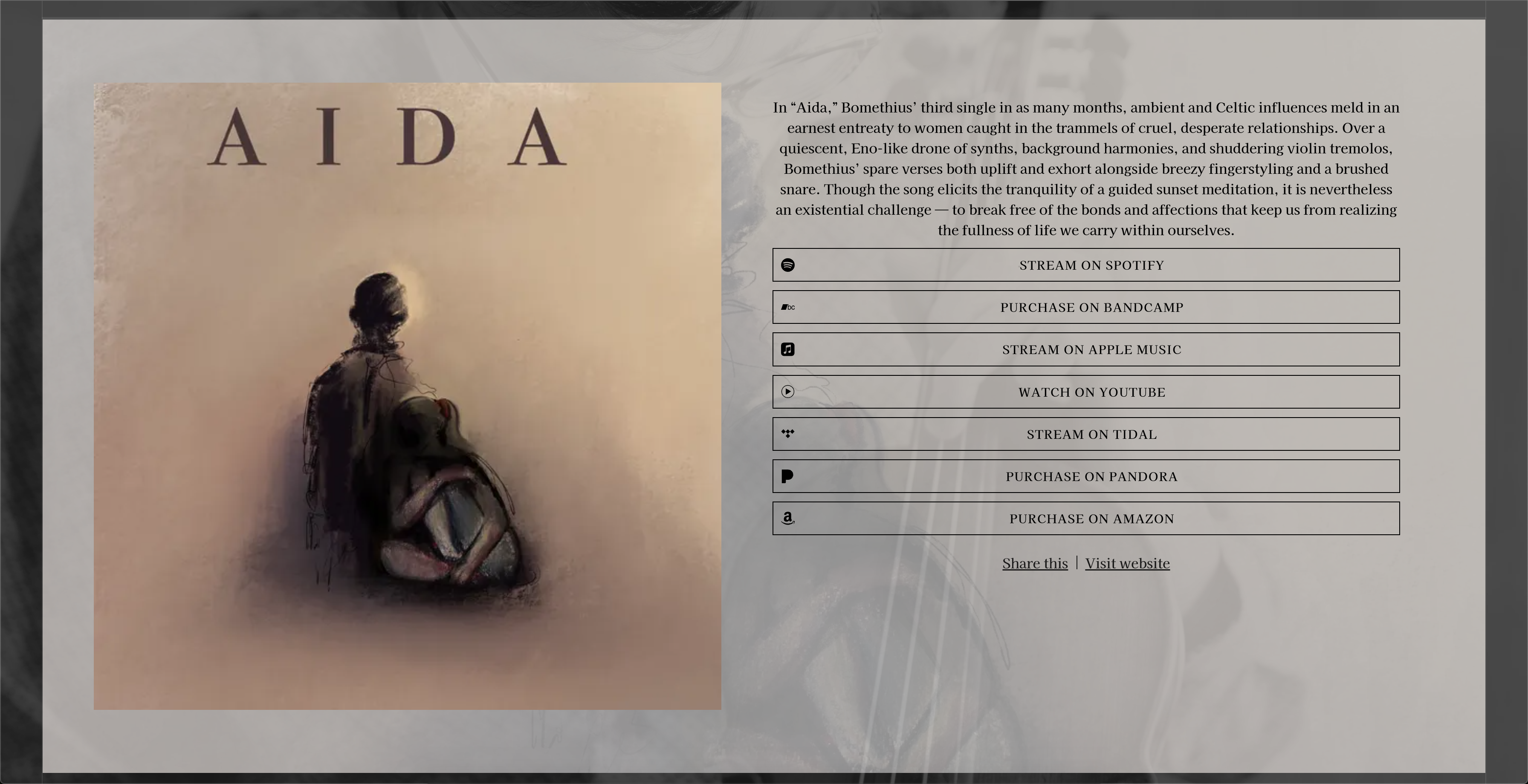 Bandzoogle - best Smart Link pages for musicians. Screenshot of artist Aida's music website, Smart Links page