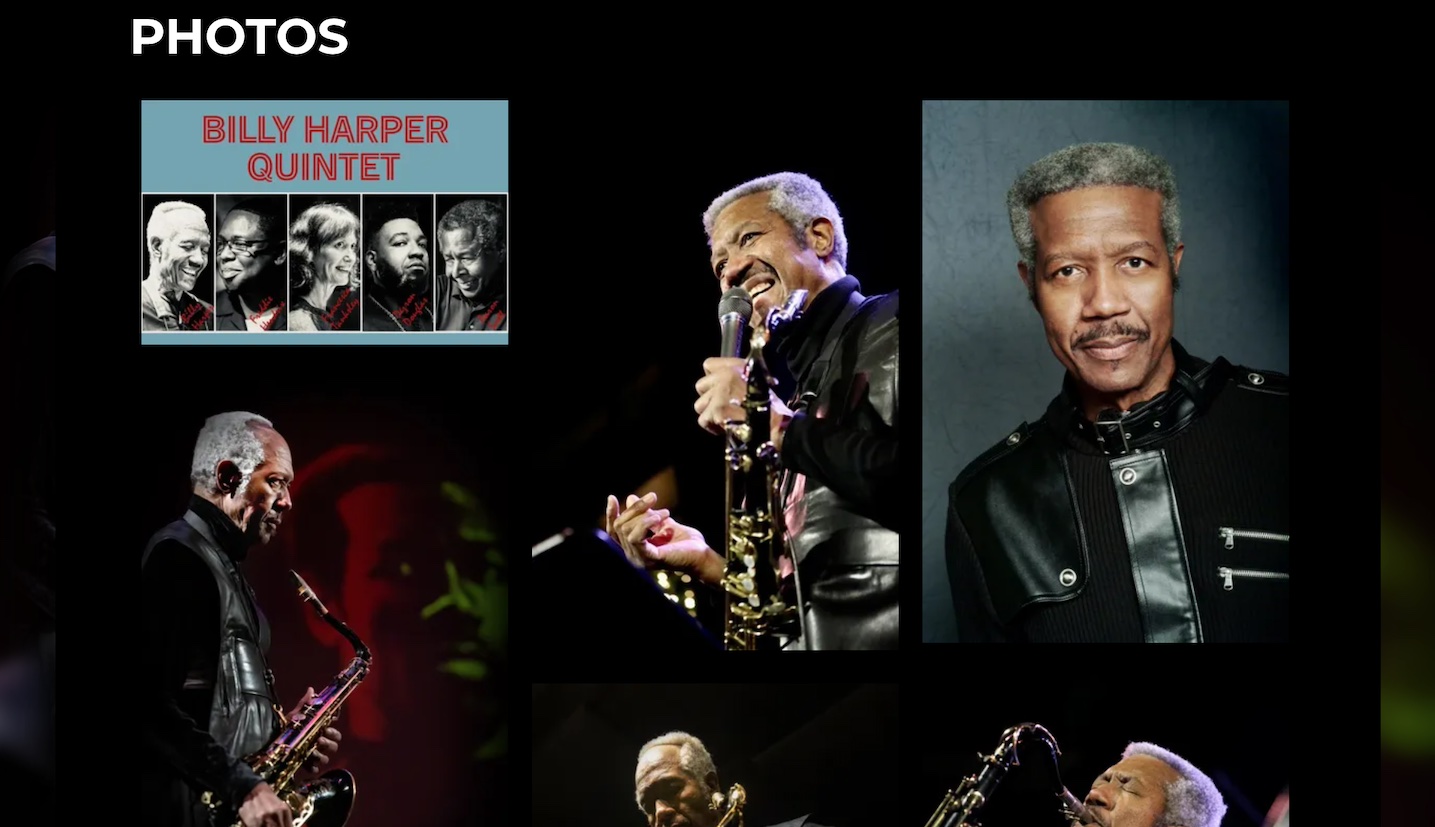 Bandzoogle blog - Creating a Onesheet for your music: 7 tips for success. Screeenshot of 'Billy Harper Quintet' photo gallery.
